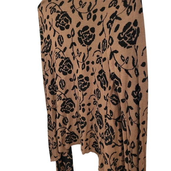 Vintage Faded Glory Fine Knit Cardigan Sweater In Brown Florals Matching BELT - Picture 4 of 7